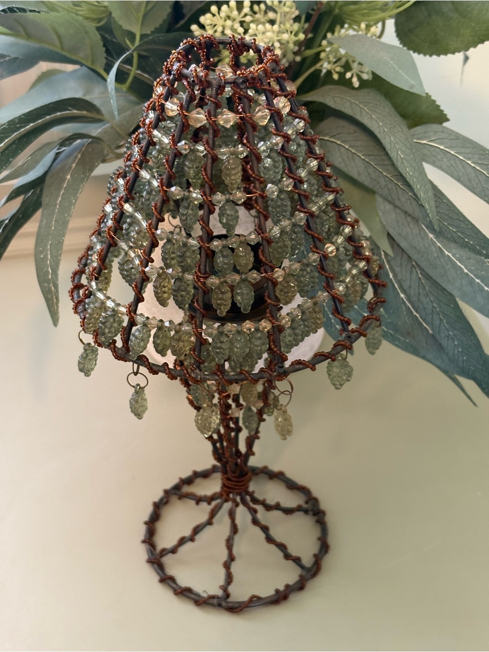 Decorative Olive Green Tea Light Beaded Table Lamp Accent